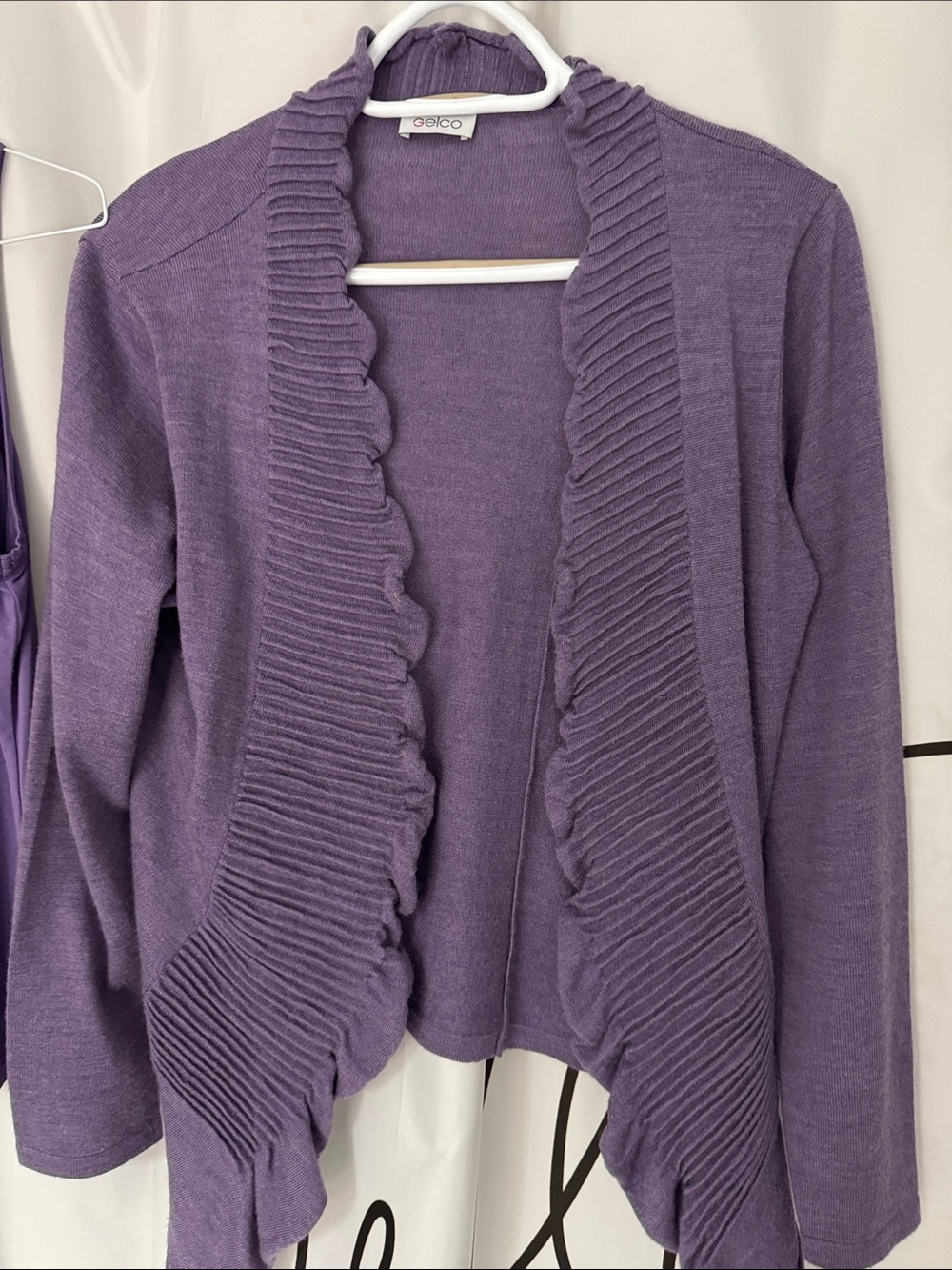 Purple Ruffle Open-Front Women’s Sweater Set - Picture 3 of 4